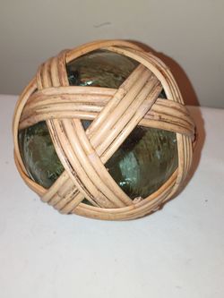 LARGE WICKER RATTAN WRAPPED GLASS BALL