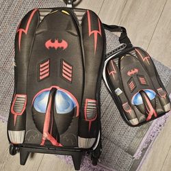 Batman Superhero Rolling Bookbag With Lunchbag