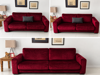 Designer Burgundy Sofa | Solid Indonesian Teak Legs | Down/Feather Cushions | Premium Quality
