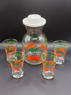 vintage Anchor Hocking orange juice set glassware