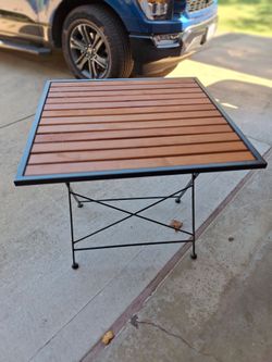 Folding Outdoor Table with Wood Slat Top
