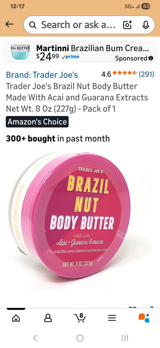 New & Sealed Trader Joe's Brazil Nut Body Butter.