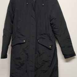 Lands'end Women Long Coat Parka Jackets Black Winter Lined Jacket Full Zipper Hood Size Small 6-8 