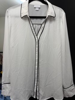 Liz Claiborne White Blouse with Black Piping – XL – Long Sleeve