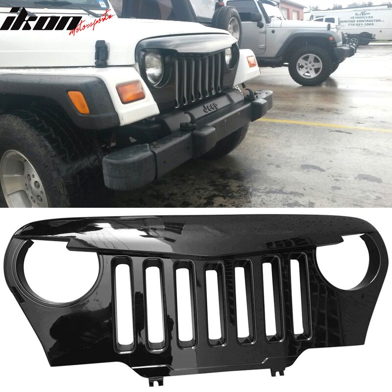 Fits 97-06 Jeep Wrangler TJ V1 Angry Bird Style Grille Gloss Black ABS