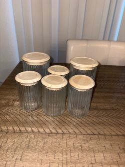 Set of 5 Glass Jars with Wooden Lids