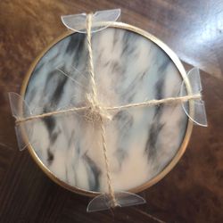 Luxury White Marble & Gold Edge Coaster Set (4-Pack) NEW