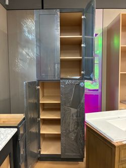 Pantry storage cabinet in charcoal grey 96” H x 30” W