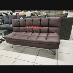 Brown Leather Futon Sofa Bed New 