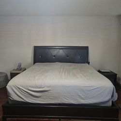 Modern Black Bed Frame w/ Upholstered Headboard – Mattress NOT Included