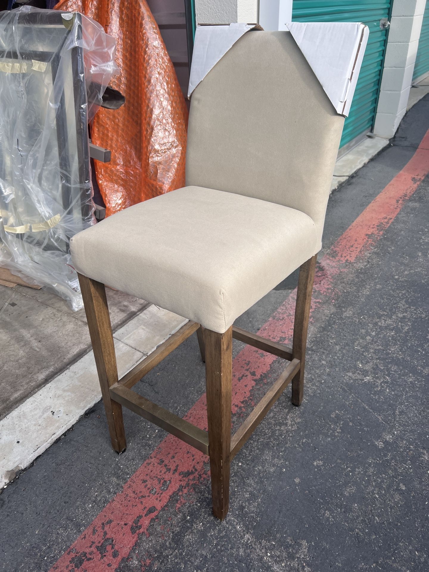 2 Beige and gold/wood bar stools high top stools