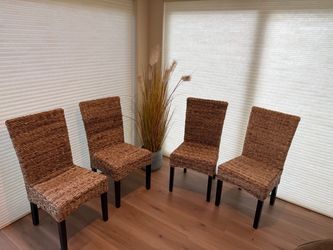 4 woven Parson dining chairs , natural wicker