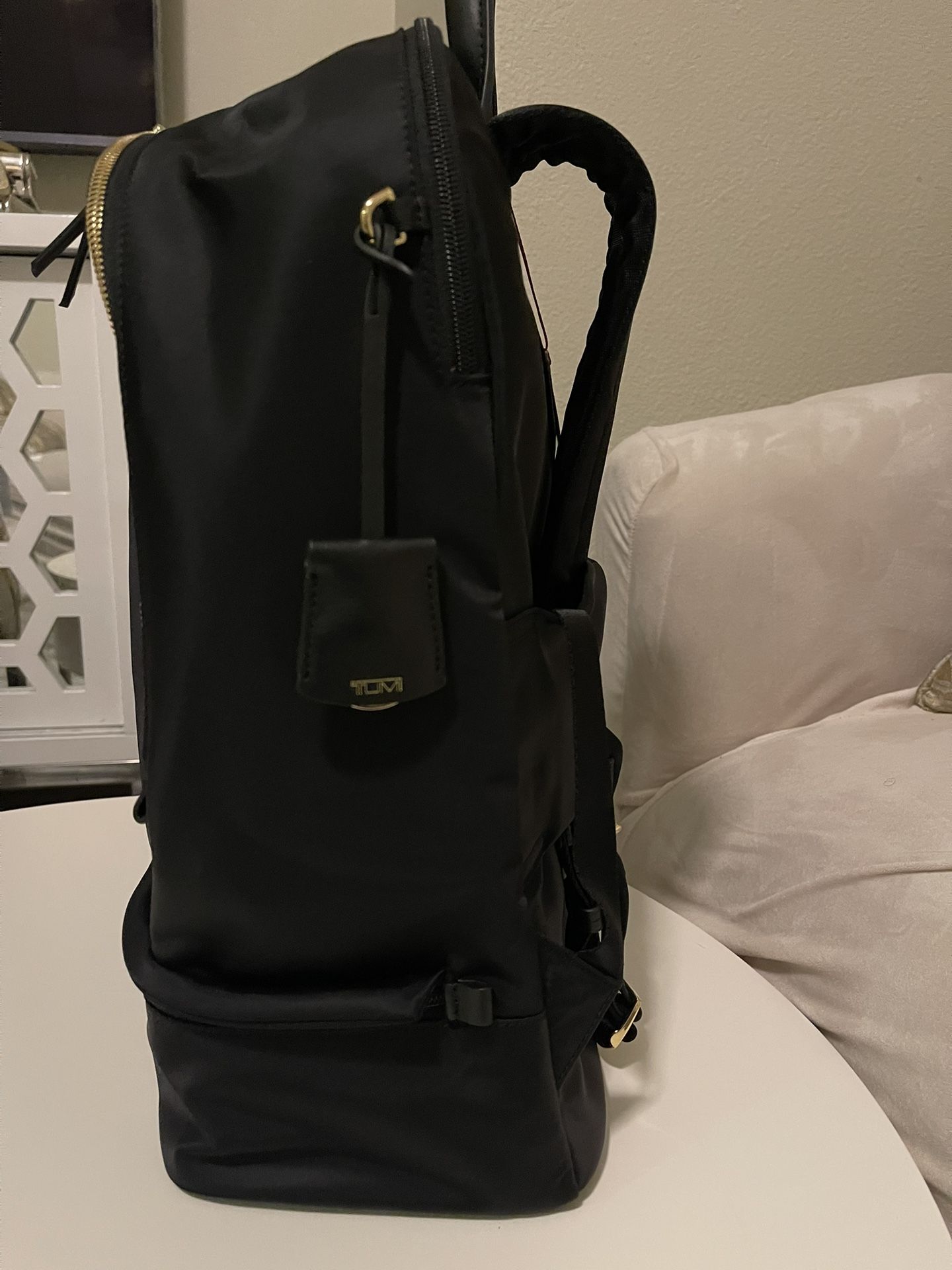 Tumi Voyageur BEXLEY Laptop Backpack Shoe Compartment BLACK Gold Women Bag
