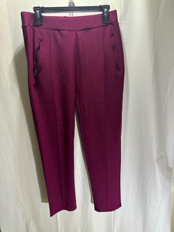Women’s L/XL Purple Solid Flat Front Pants Zip Closure Zipper Accents Pockets