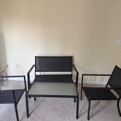  Black Patio Set 2 Chairs W/bench And Table 