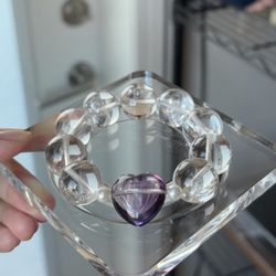 White Quartz & Amethyst Heart Bracelet