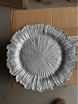 Acrylic Plastic Charger Plates 13" Round Silver Reef Design - Decorative Dinner Charger