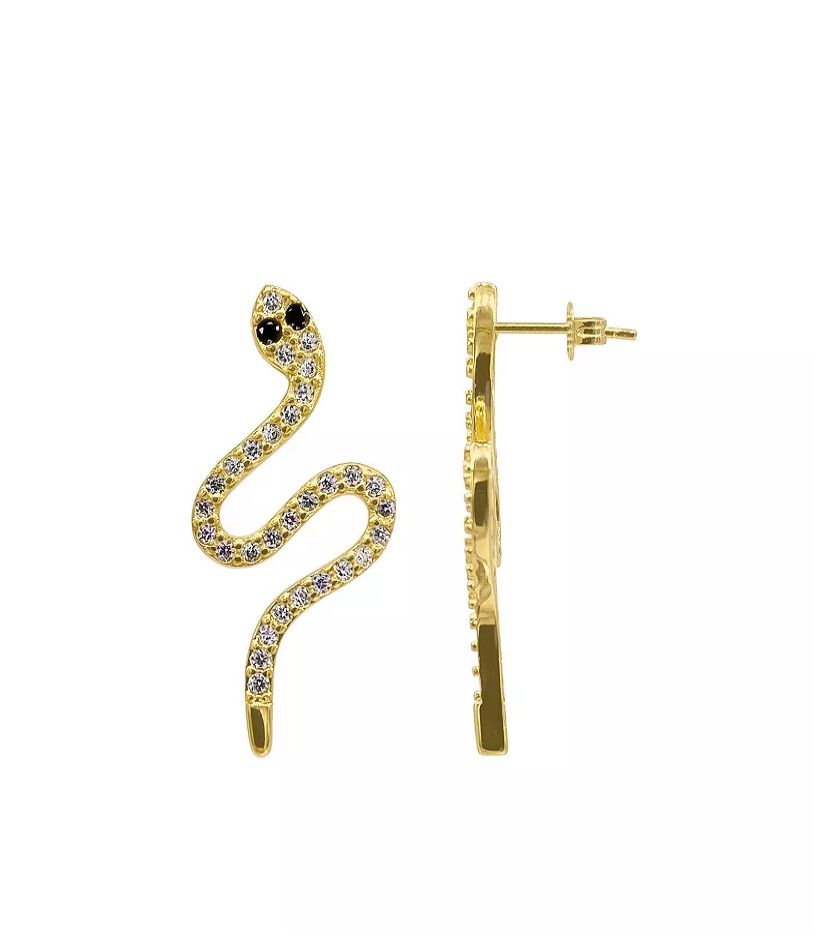 New Adornia 14K Yellow Gold Plated Swarovski Crystal Snake Stud Earrings NWT