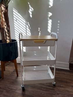TOOLF 3-Tier Rolling Utility Cart with Wooden Top & Drawer — excellent condition!