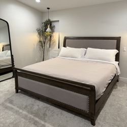 Sturdy Upholstered Wood King Bed Frame