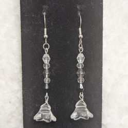 Handmade Black & White Tulip Flower Dangle Earrings