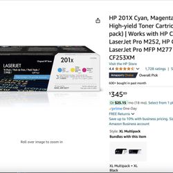 HP 201X Cyan, Magenta, Yellow High-yield Toner Cartridges (3-pack) | Works with HP Color LaserJet Pro M252, HP Color LaserJet Pro MFP M277 Series | CF