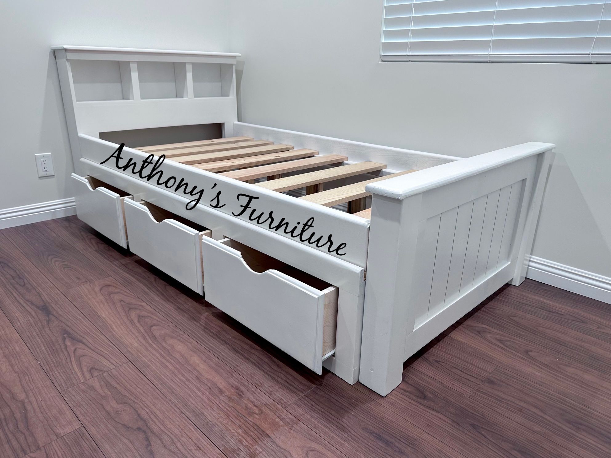 White Twin Bed Frame & Drawers 
