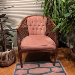 Vintage French Mauve Velvet Tufted Cane Chair