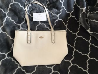 Coach Leather Tote Bag, off White