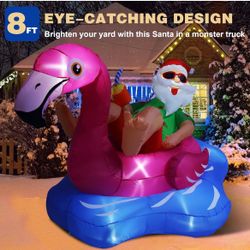 8ft Inflatable Santa In Flamingo 
