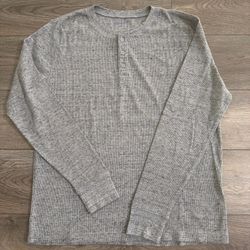 Old Navy Thermal Shirt Mens Large Gray Waffle Knit Henley Base Layer