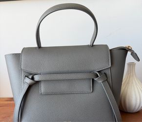 Elephant Gray, Leather Shoulder Bag. Gold Hardware 18cm