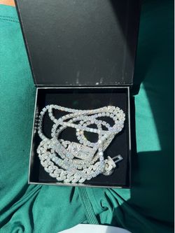 Iced Out Tennis Chains and Cuban Link Bracelet Set