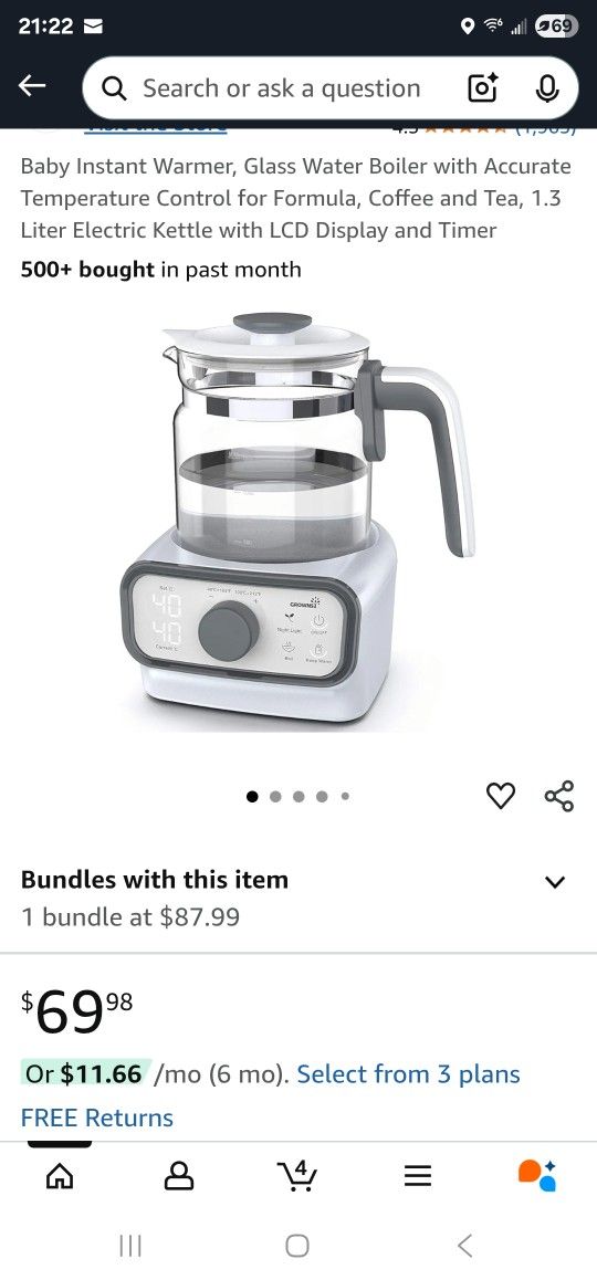 Baby Instant Warmer, Glass Water Boiler with Accurate Temperature Control for Formula, Coffee and Tea, 1.3 Liter Electric Kettle with LCD Display and
