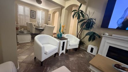 Beautiful white set of two barrel accent chairs in excellent condition