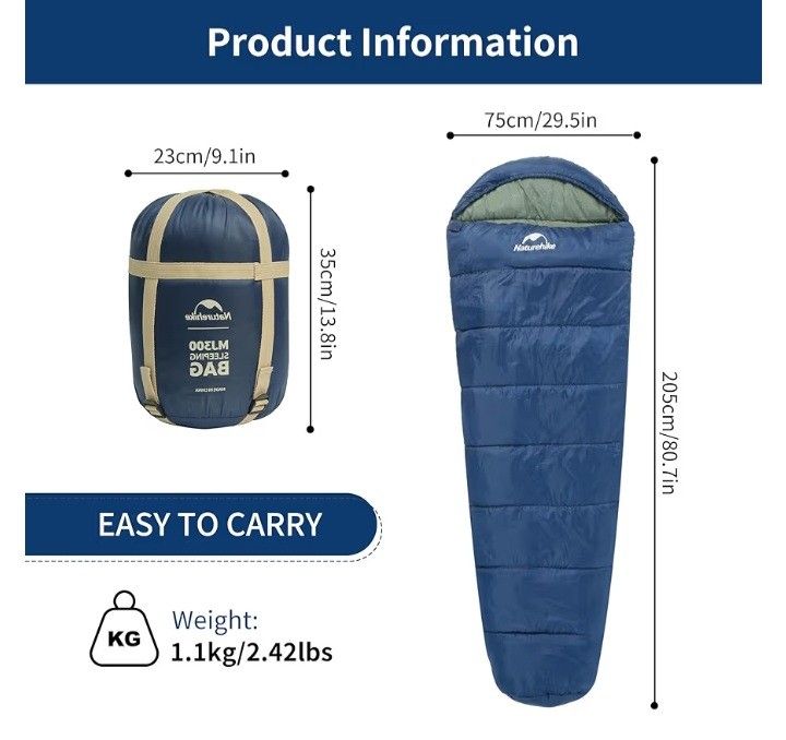 Naturehike Cold Weather Mummy Sleeping Bag, 0 Degree Large, Blue-MJ300