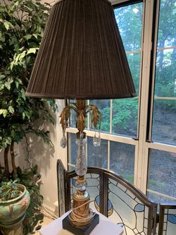Antique brass/glass/and crystal table lamp
