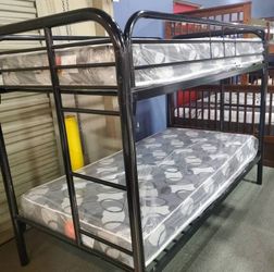 Twin bunk bed with two regular mattresses