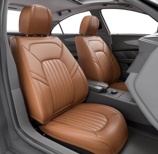 FEELON 2 Pieces ZC Front Car Seat Covers, Waterproof Nappa Leather Front Car Seat Protectors