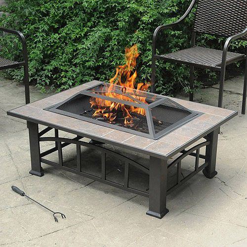 Rectangular Tile Table Top Fire Pit for Patio Backyard