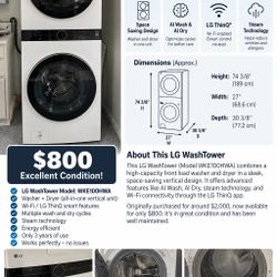 LG WashTower™ Washer & Dryer – Excellent Condition – $800