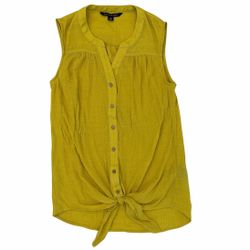 Zac & Rachel Womens S Blouse Sleeveless Button Tie Front Mustard Yellow