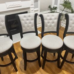 Luxury Bar Stools – Set of 4 | Swivel | Nailhead | Excellent Condition”