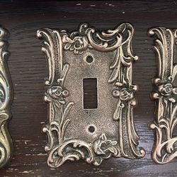 Two Vintage Brass Hollywood Regency Era Single Toggle Light Switch Plates Sold As PAIR For $25