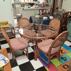 BAMBOO 4 CHAIR  G GLASS TOP  DINNING SET