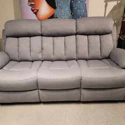 Gray Fabric Manual Reclining Sofa & Blue Reclining Loveseat