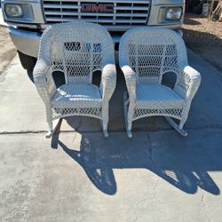 2 White Original Wicker Rocking Chairs 