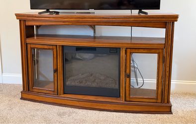 Wooden Entertainment Center with Electric Fireplace Insert