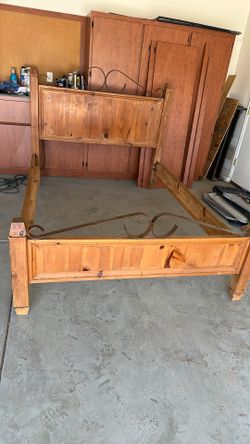 Full size bed rustic wood, 87 inches long by 63 inches wide 52 inches high 10 inch clearance