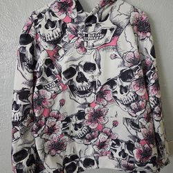 Pink skull roses hoodie xl women